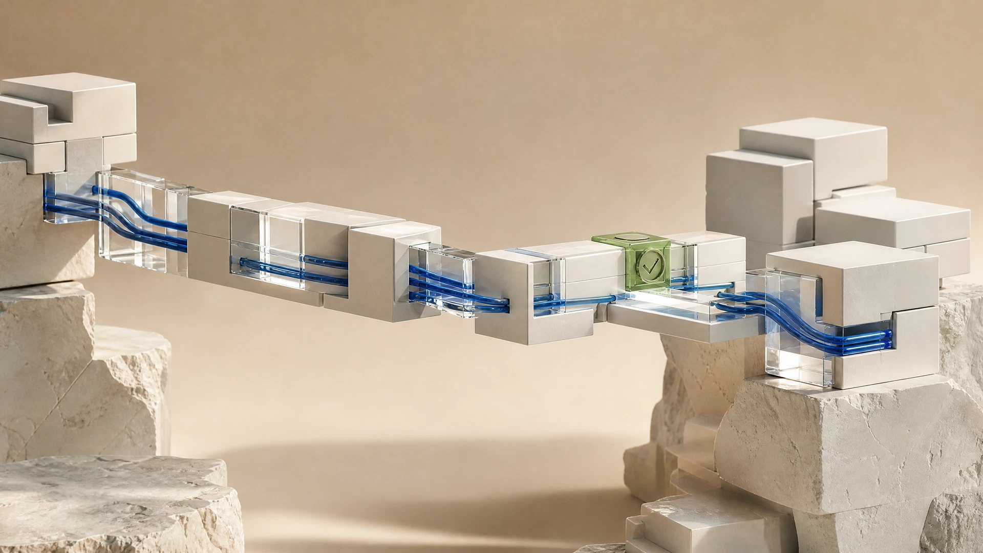 A modular bridge illustrating a connected AI execution layer
